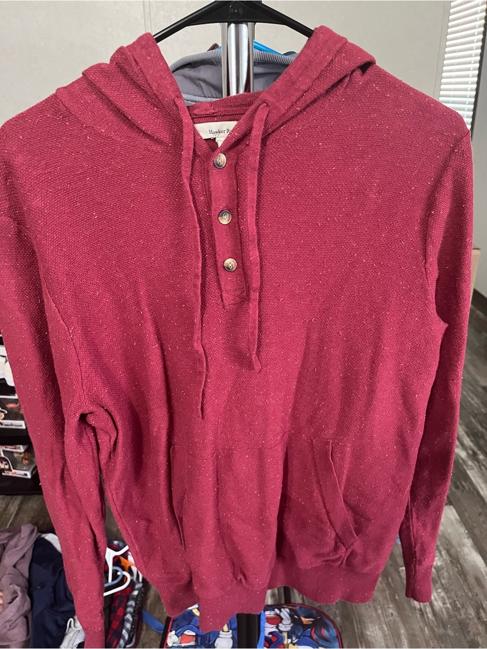 Men's Hooded Henley Sweatshirt in Burgundy